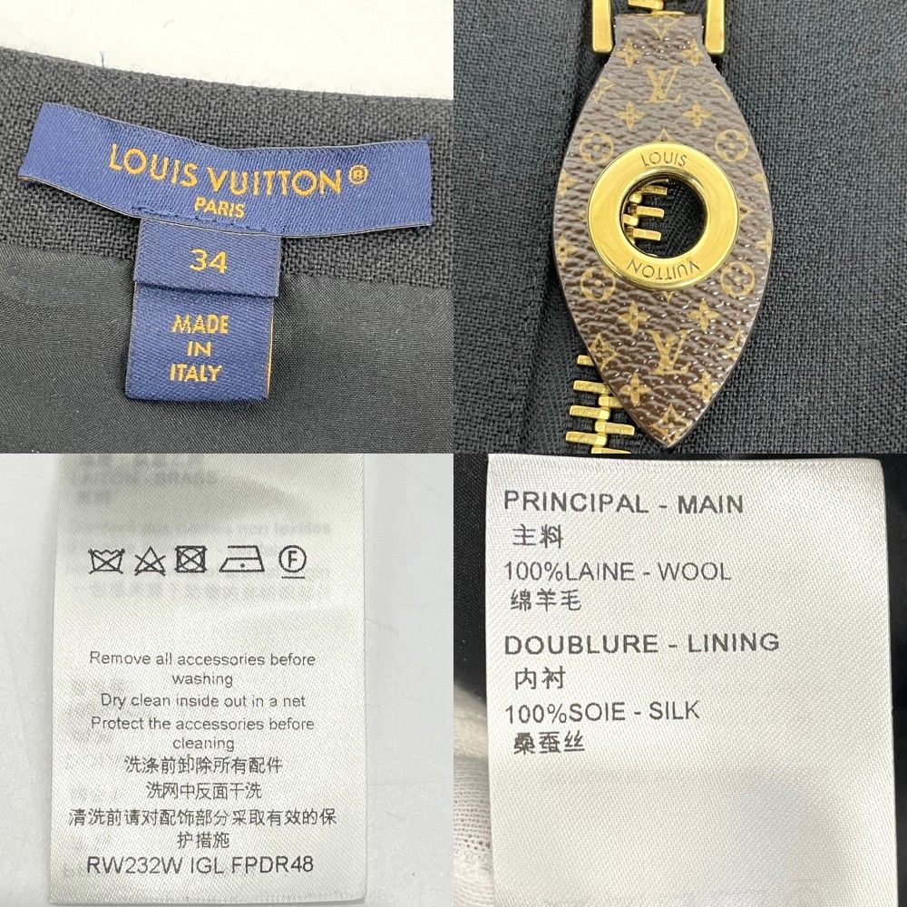 ルイヴィトン ワンピース レディース モノグラム XXLディテールキャップスリーブドレス ノースリーブ アパレル 服 1ABQR9 LOUIS VUITTON  34 ブラック 黒 ゴールド×シルバー金具 ウール 春 秋 美品【中古品】 - メルカリ