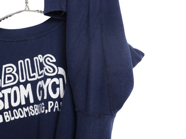 な ! 70 s モト グッツィ イラスト プリント スウェット L 小さめ メンズ 程 ヴィンテージ バイク グラフィック トレーナー 裏起毛 紺 トレーナー スウェット トップス メンズ