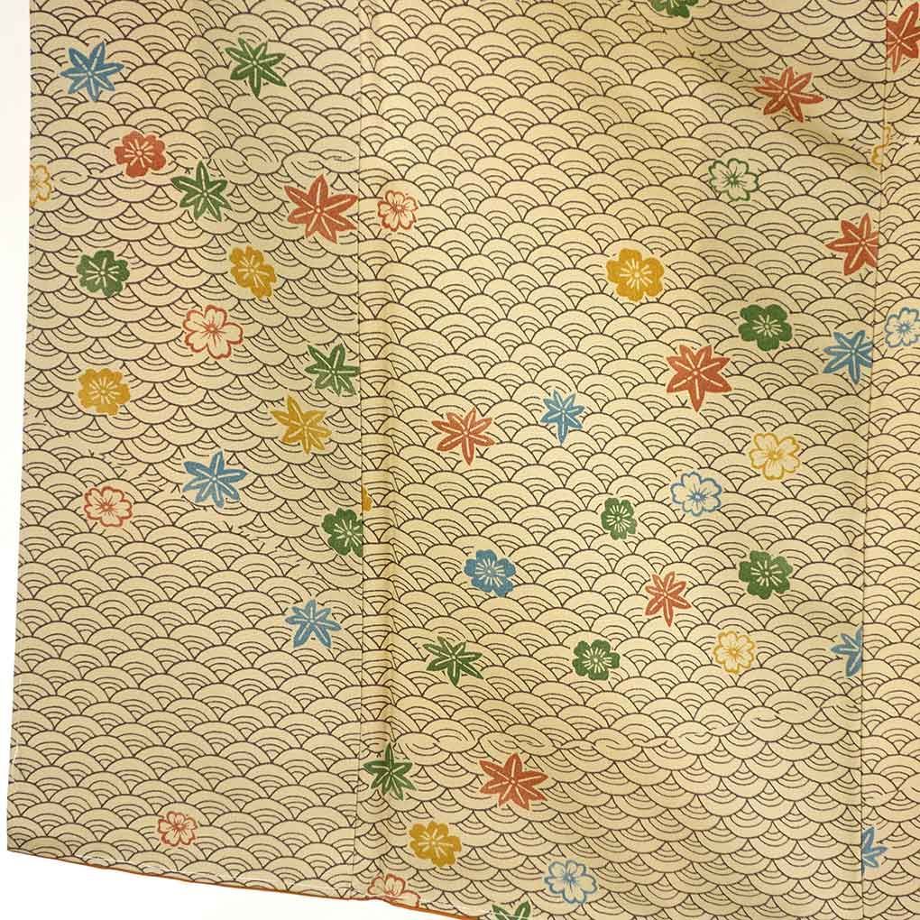 小紋 身丈156cm 裄63cm 前幅22.5cm 後幅28.5cm 袖丈49cm 袖幅32cm レディース 袷 青海波 裄Mサイズ 秋冬春用 正絹 シルク ブラウン リメイク リユース リサイクル 呉服のきくや