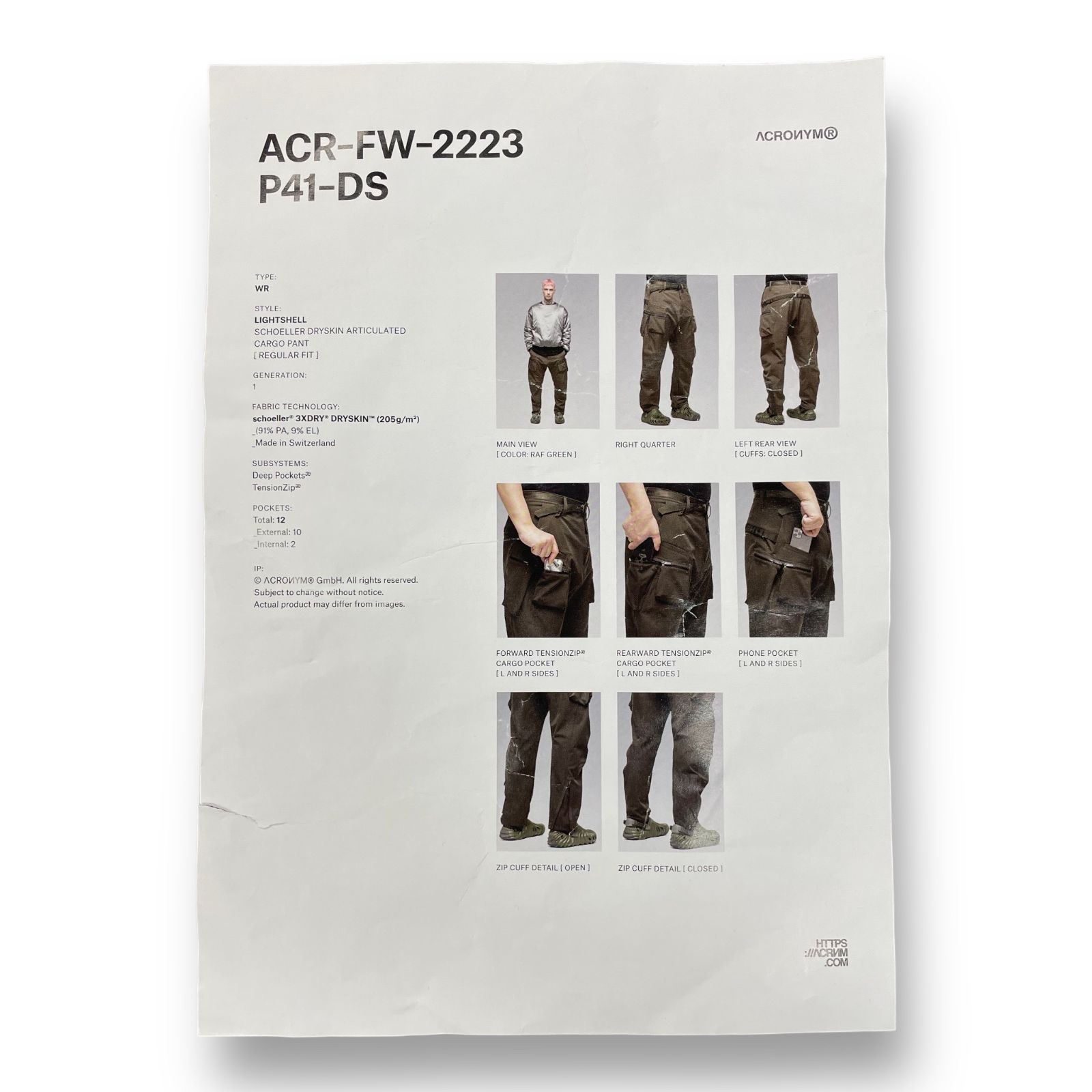 定価176000円 ACRONYM 22AW Army Cargo Pants P41-DS アーミー カーゴ ...