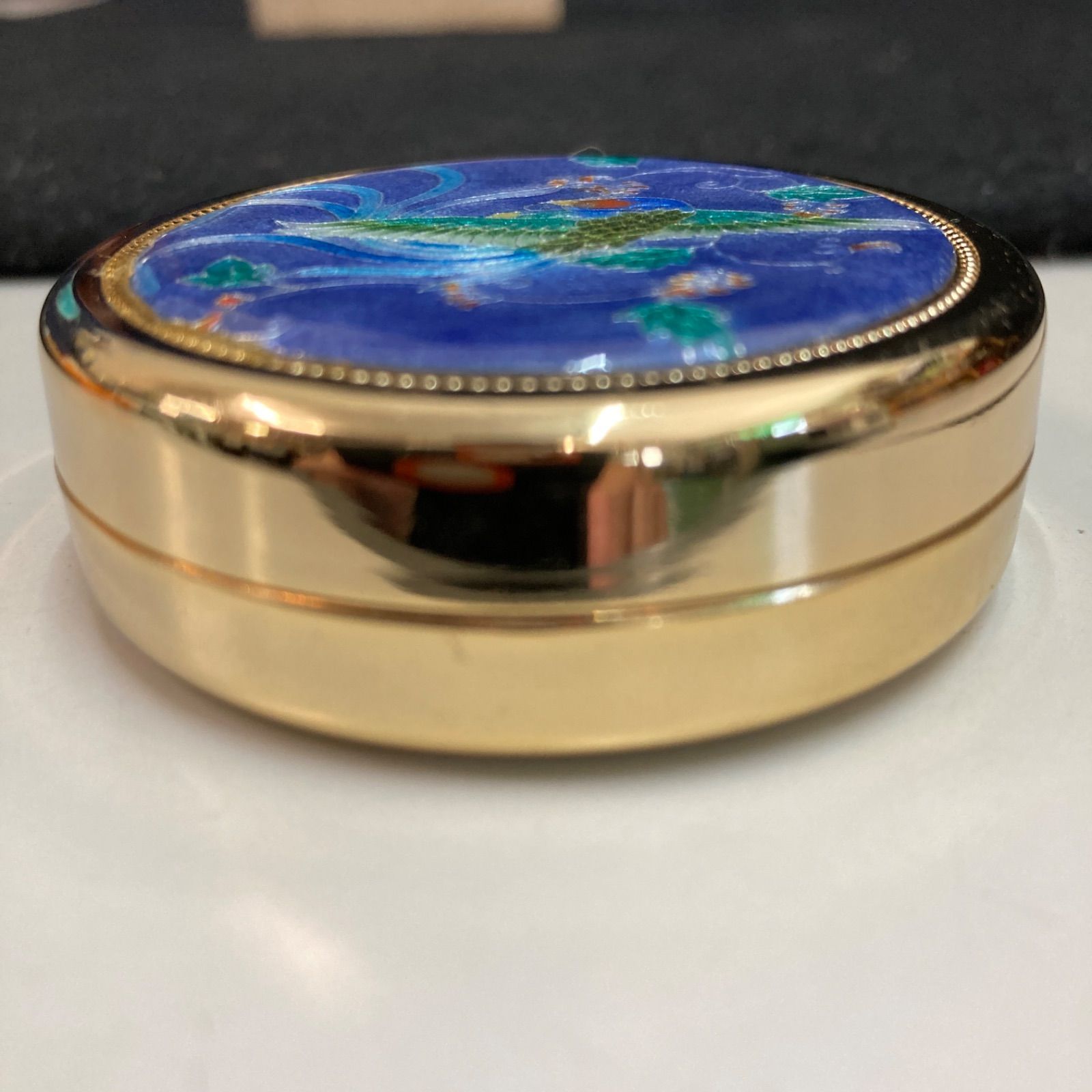 美品 七宝焼き 鳳凰 24KGP 印鑑朱肉入れ 幅約5.7cm 高さ約2cm