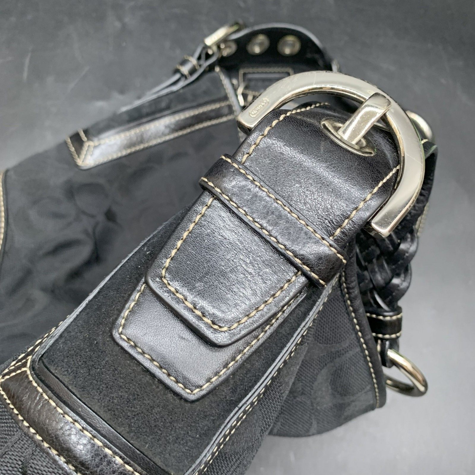 極美品 コーチ ワンショルダー シグネチャー ハンドバッグ キャンバス ブラック COACH コーチ ワンショルダーバッグ ボディバッグ メンズ