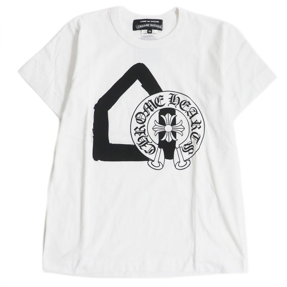 美品クロムハーツ×コムデギャルソン DOVER STREET MARKET ホースシュー ロゴプリント 半袖Tシャツ/カットソー ホワイト M 日本製 正規品
