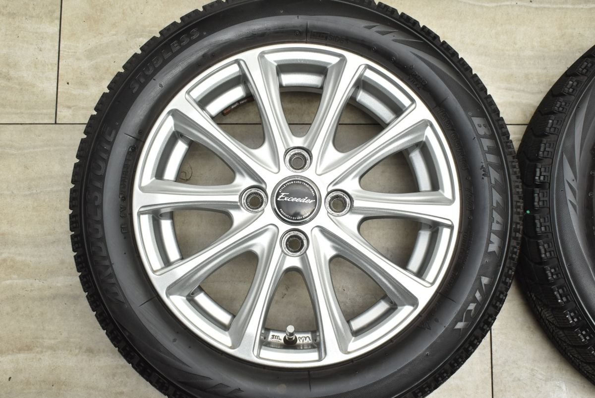 【2017年製7.5分山程度】TSA 14in 4.5J +45 PCD100 ブリヂストン ブリザック VRX 165/65R14 ゼスト ライフ モコ ルークス ekスポーツ ミラ ◎8分山保証 傷少美品 ダイハツ タント 純正 14in 4.5j +