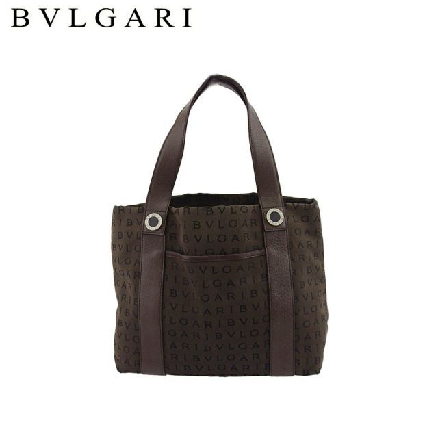 ブルガリ トートバッグ トート ハンド バッグ レディース メンズ ロゴマニア ブラウン シルバー オレンジ キャンバス×レザー BVLGARI T22525