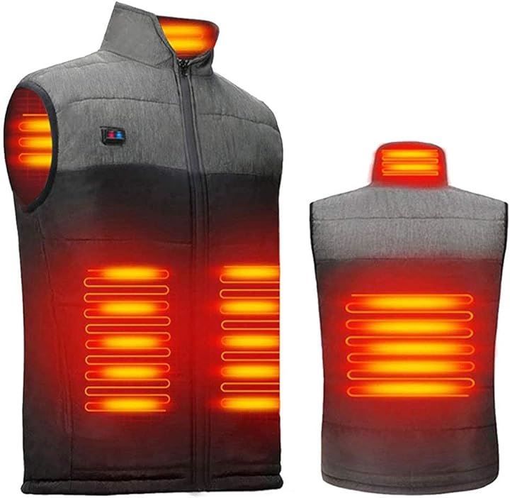 AmeriLuck 電熱ベスト ヒートジャケット 加熱服 USB充電式電熱ベスト ダブルスイッチ 前後独立温度設定可能 3段階温度調整( グレー/ブラック，  L)