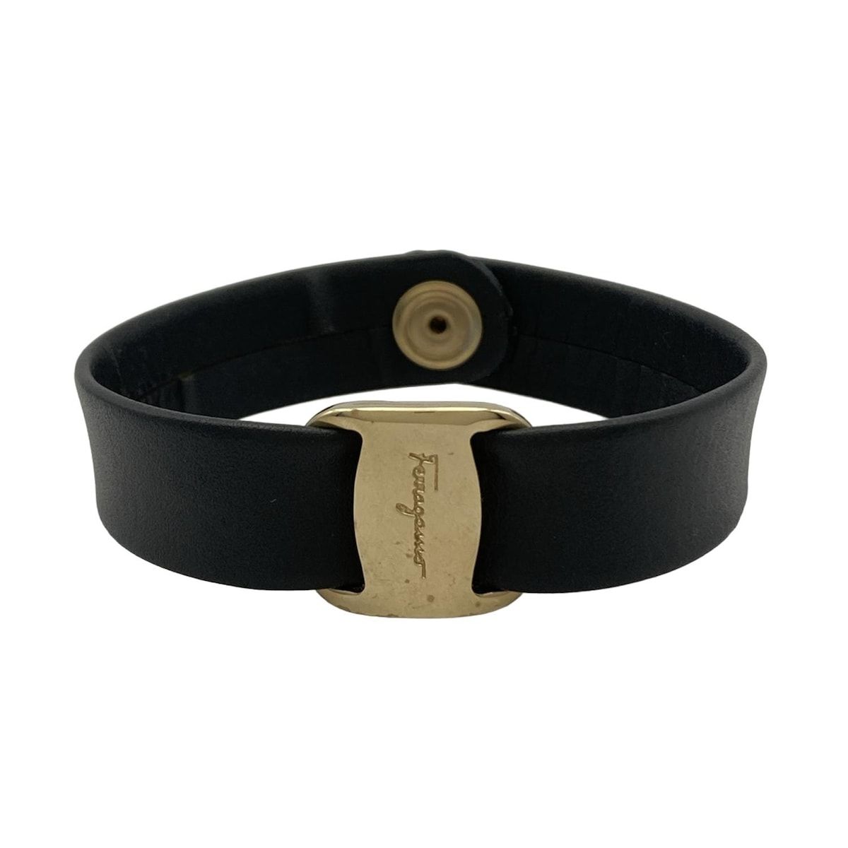 Salvatore Ferragamo 黒レザーブレスレット Salvatore Ferragamo 黒レザーブレスレット