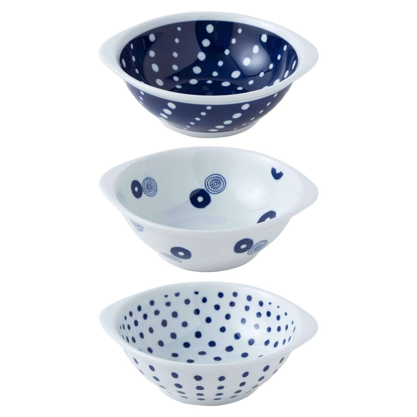 【人気商品】14138 日本製 食洗機対応 電子レンジ (化粧箱入) 直径16.5cm 藍丸紋柄 セット 皿 ボウル 軽量 手付 波佐見焼