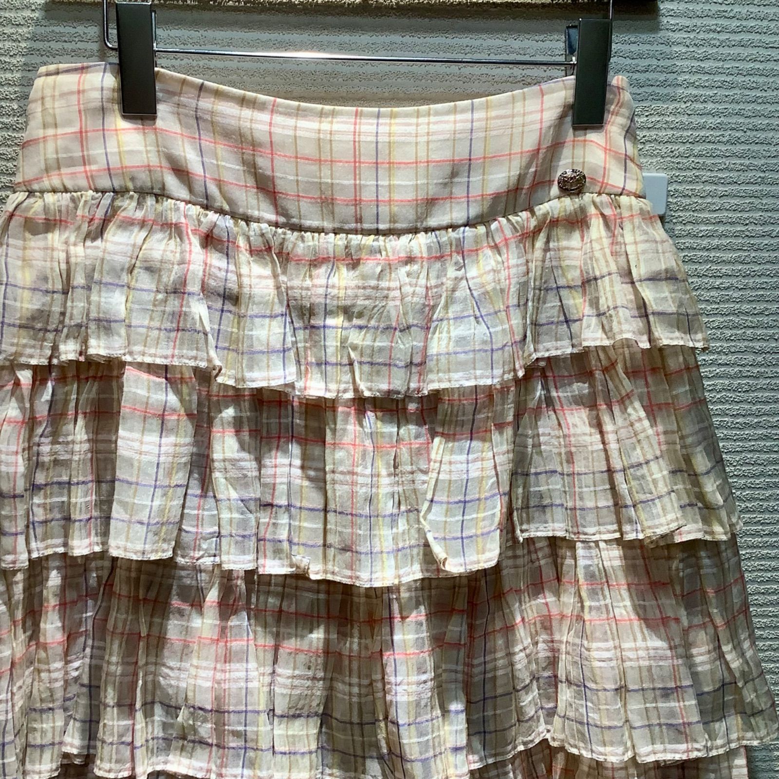 シャネル CHANEL 20C チェック柄 ティアードフリルスカート ロングスカート フ ースカート ピンク 38 P62606 ランウェイ G102|T140