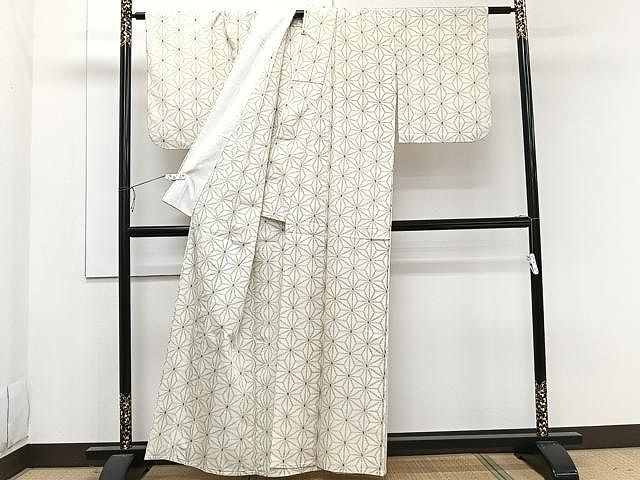 平和屋着物○上質な紬 麻の葉文様 正絹 逸品 AAAW9320zg