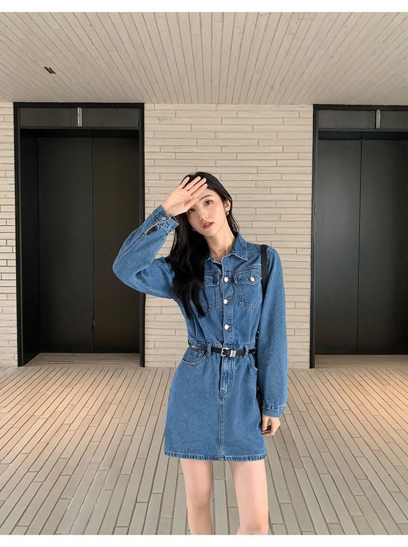 デニムミニワンピース 春レトロ可愛い