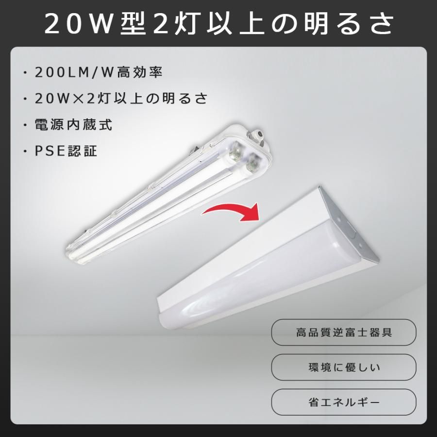 照明器具 led蛍光灯 器具一体型 直管 逆富士型 ledベースライト 20W形 2灯式相当 2本入り 逆富士型照明器具 led器具一体形 薄型 昼白