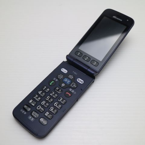 docomo F-02J ネイビー 折りたたみ式 携帯電話本体 ムスビー｜新品同様 ドコモ 富士通 らくらくホン F-02J ネイビー