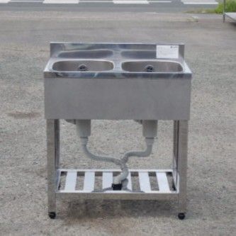 アズマ 業務用 ステンレス 2槽 シンク W750 D450 H800 90 mm 厨房 KP2-750 槽内寸W323D378深210mm W75