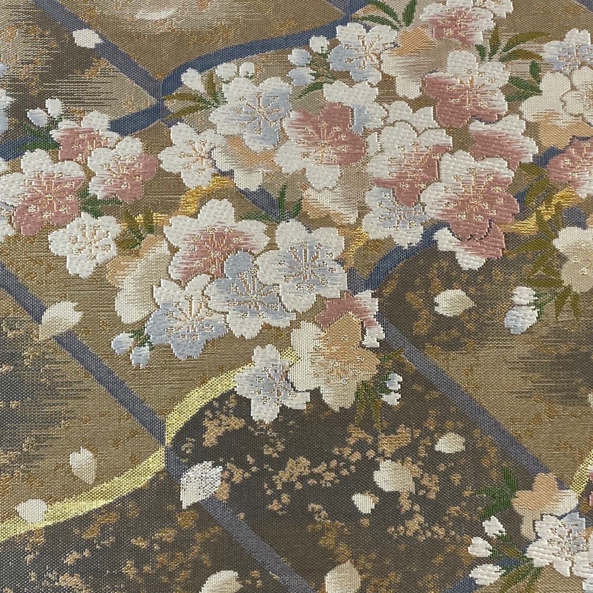 付け帯 秀品 作り帯 桜 瓦 箔 薄茶色 正絹
