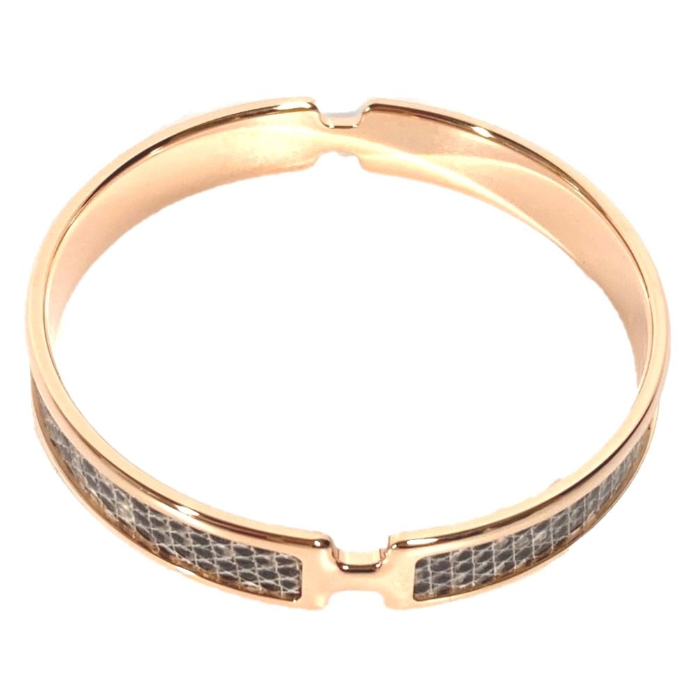 エルメス オランプ リザード ブレスレット バングル ピンク ゴールドカラー