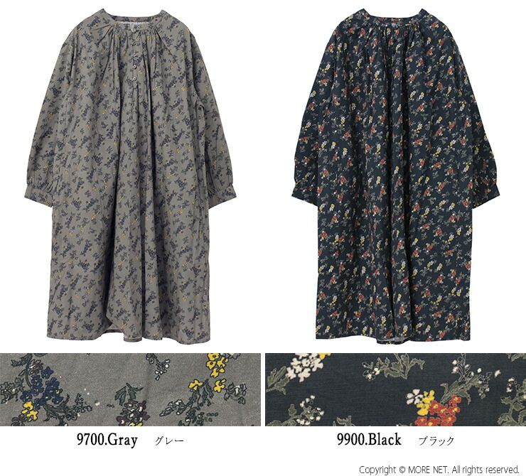 □□ソイル SOIL 40sポプリンフラワープリントギャザーチュニック NSL24542 トップス ワンピース 長袖 花柄 羽織 ワイド レディース