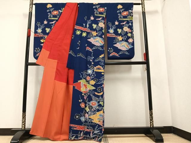 平和屋本店□上質な長襦袢 無双仕立て 成り物 赤丹色地 ます