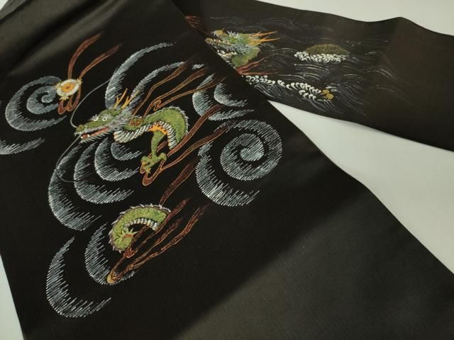 平和屋本店□極上 アンティーク 大正ロマン 九寸名古屋帯 手描き 龍
