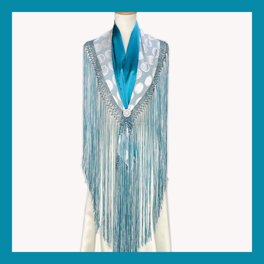 白ドット×ターコイズブルーフレコピキージョ cr-128 フラメンコ ダンス ベリーダンス 舞台衣装小物 ピキージョ シージョ ヒップスカーフ