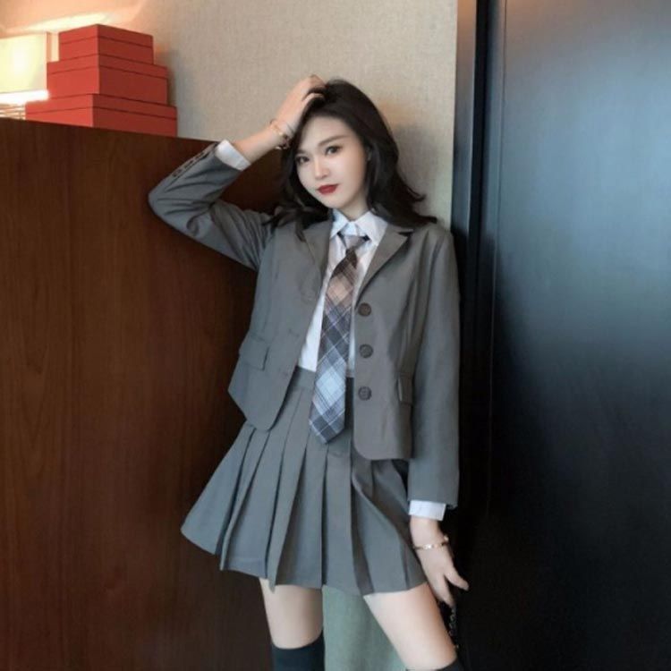  4点セット プリーツスカート 制服 コスプレ衣装 ジャケット 女の子 中学生 制服 白シャツ 上下セット JK制服 長袖 おしゃれ ネクタイ スクール 女子高校生 高校生 ブレザー 学生服 韓国 学#cjfj144765