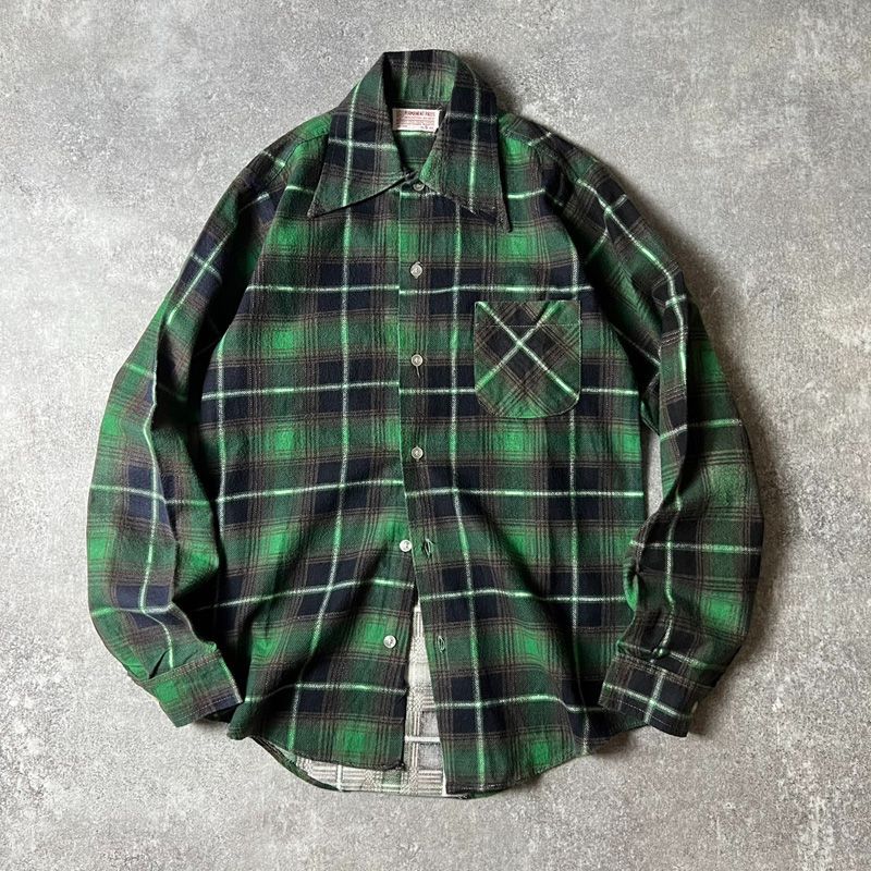 70s PERMANENT PRESS チェック プリント フランネル 長袖 シャツ