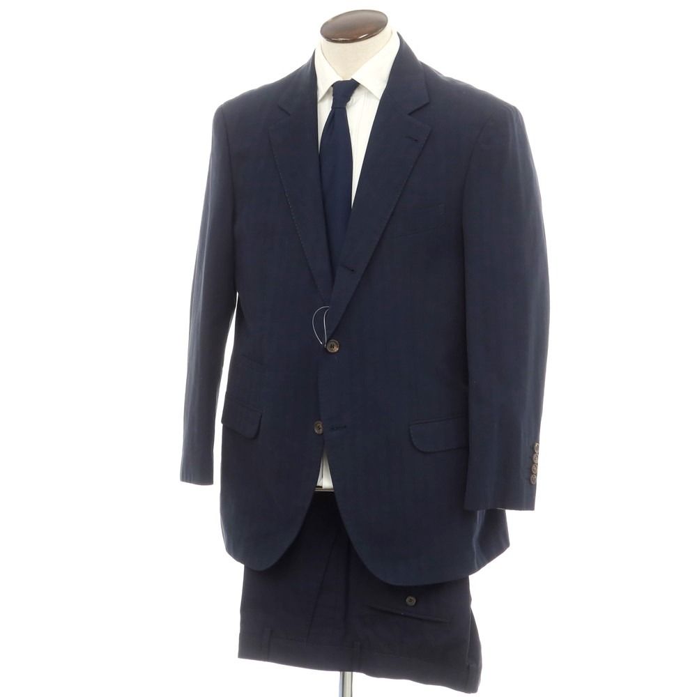 【中古】ブルネロクチネリ Brunello Cucinelli コットン ヘリンボーン 3つボタンスーツ ネイビー【サイズ54】【メンズ】