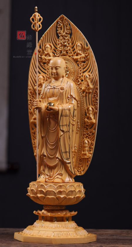 【修縁堂】木彫り 仏像 地蔵菩薩座像 彫刻 一刀彫 天然木檜材 仏師で仕上げ 修縁堂】木彫り 仏像 地蔵菩薩座像 彫刻 一刀彫 天然木檜材 仏師で