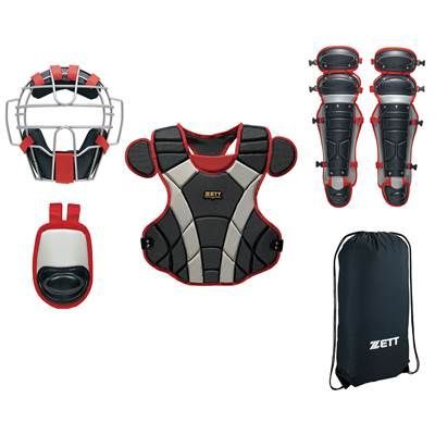 品 ゼット 一般軟式用キャッチャー防具4点セット ブラック×レッド 袋付 BL3350 1964