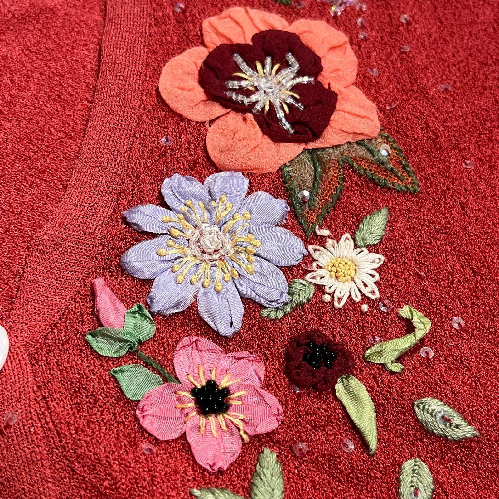 ケイタマルヤマ 花刺繍 カーディガン ロング 花柄 春夏 羽織り ニット