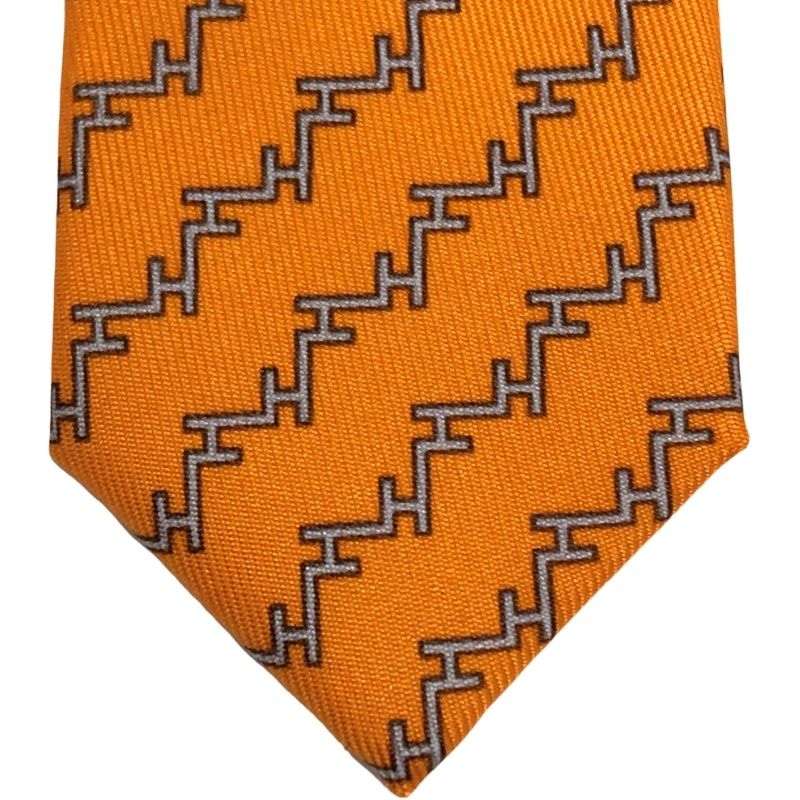 エルメス　H柄　ファソネ　ネクタイ　シルク　オレンジ ☆極美品☆HERMES エルメス ネクタイ ファソネ シルク オレンジ