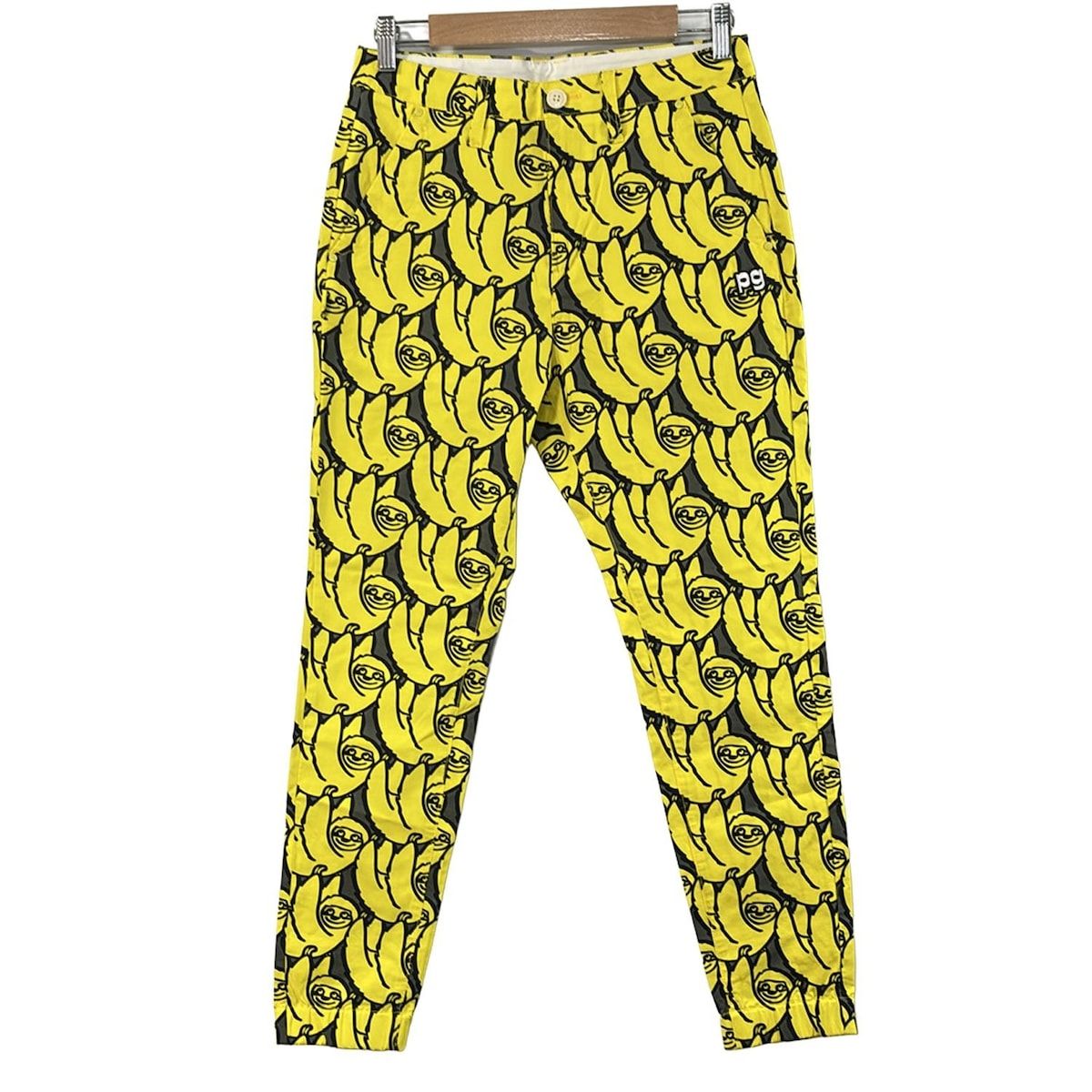 PEARLY GATES パーリーゲイツ パンツ サイズ00 XS レディース - イエロー×グレー×黒 フルレングス|ナマケモノ柄