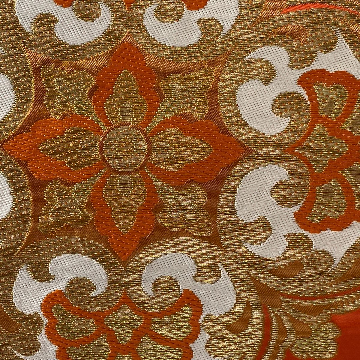 袋帯 秀品 川島織物 落款 関西仕立て 華文 花唐草 金糸 オレンジ 六通 正絹