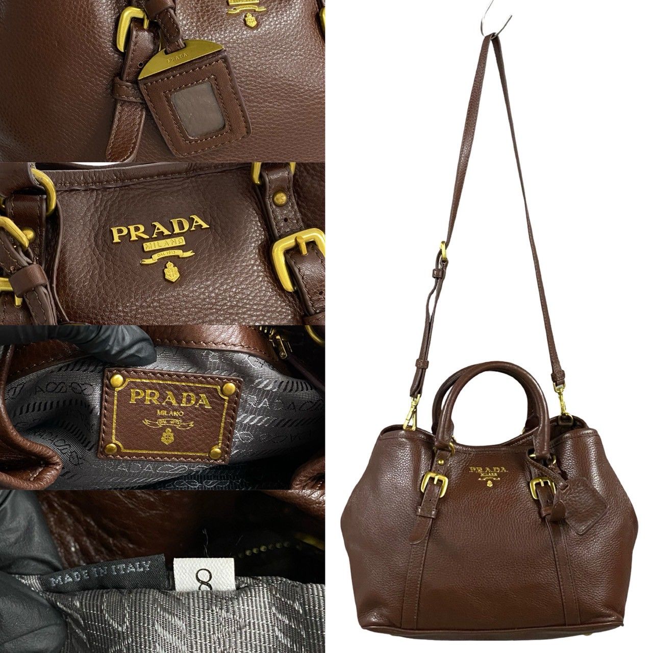 極 美品 希少品 PRADA プラダ ロゴ 金具 レザー 本革 2way