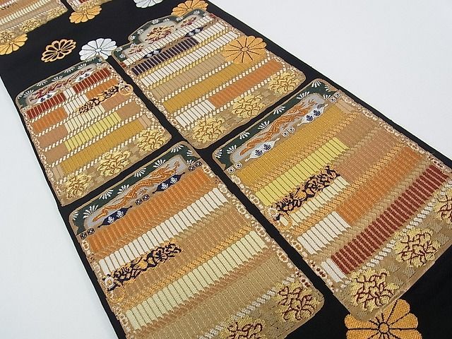 平和屋1□極上 龍村平蔵柄 六通柄 本袋帯 源氏鎧 唐織 黒地 金銀糸  