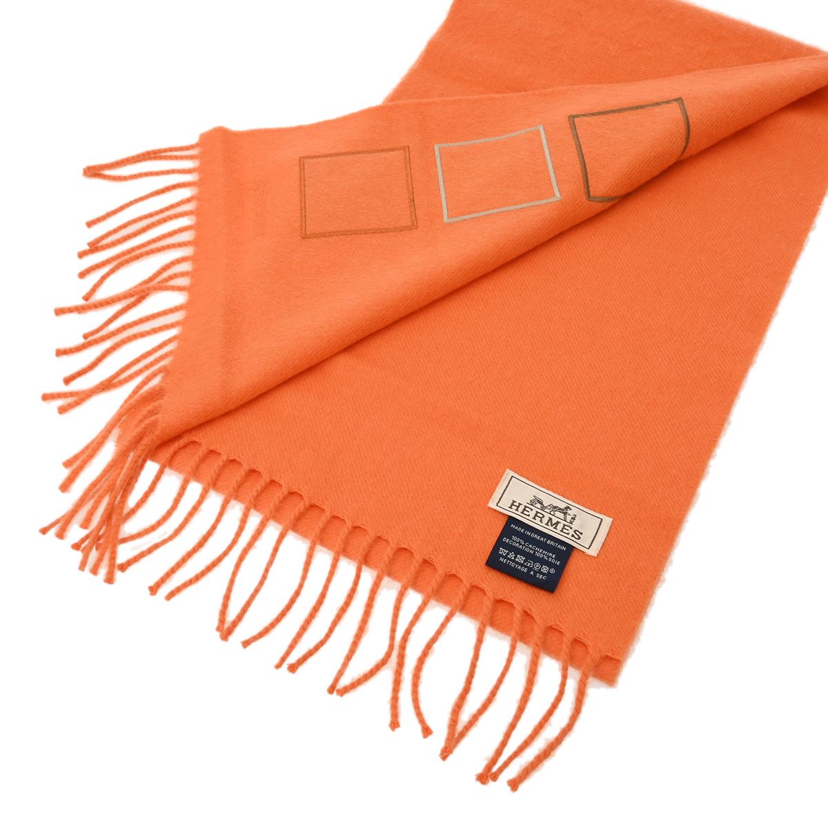 未使用 エルメス カシミヤマフラー バッジソワ オレンジ レディース  