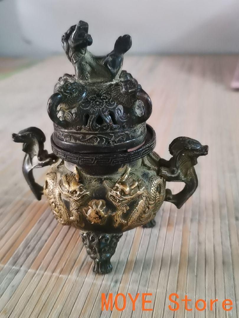 銅 細工 二龍戯珠薫香炉 香道具 仏具 工芸品 美術品 置物 【公式通販】