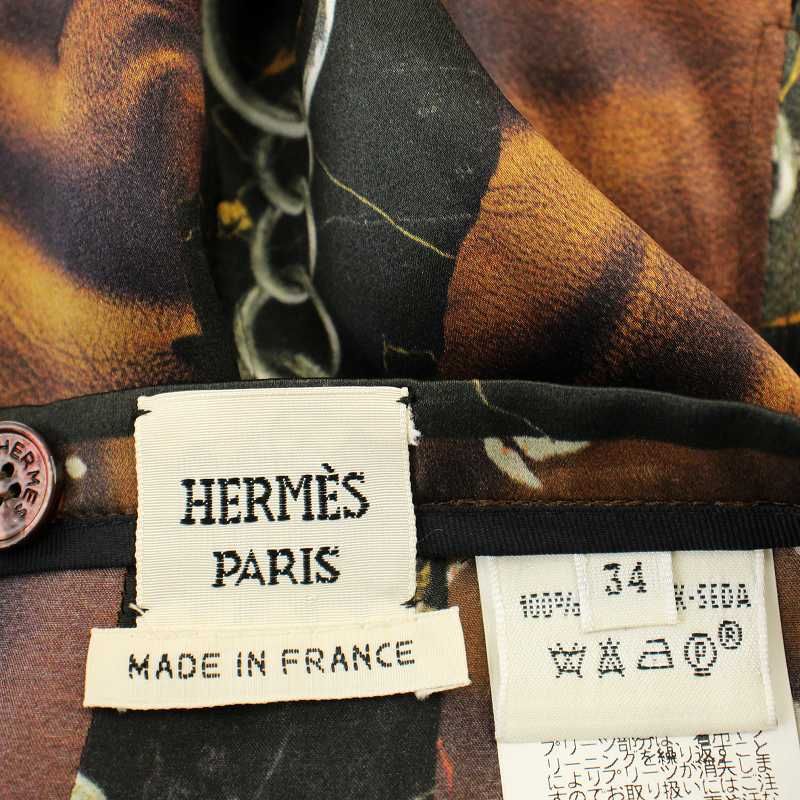 エルメス HERMES シルク スカート ひざ丈 プリント プリーツ