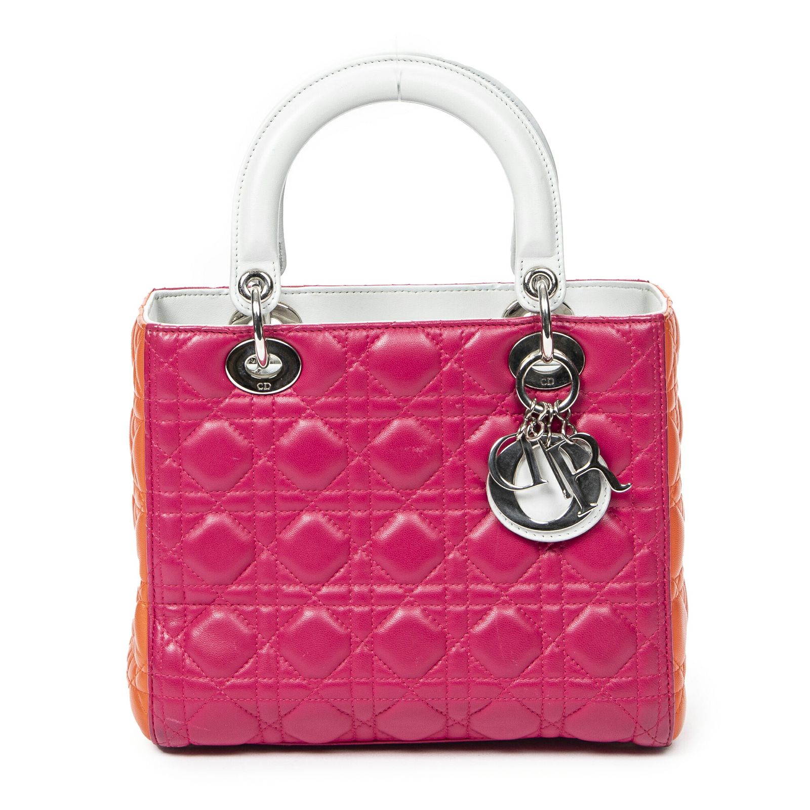 [中古] DIOR ディオールミディアム トリコロール レディ ディオール ジップフューシャ、オレンジカナージラムスキンレザーA