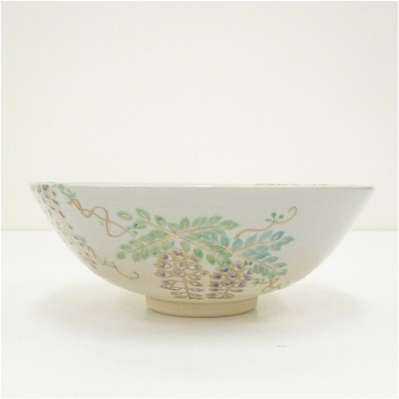 京焼 手塚祥堂造 藤花文平茶碗（共箱） 茶道 抹茶 おしゃれ 抹茶茶碗
