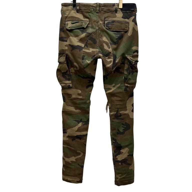 AMIRI ダメージレザーリペアカモフラージュバイカーカーゴパンツ 迷彩 