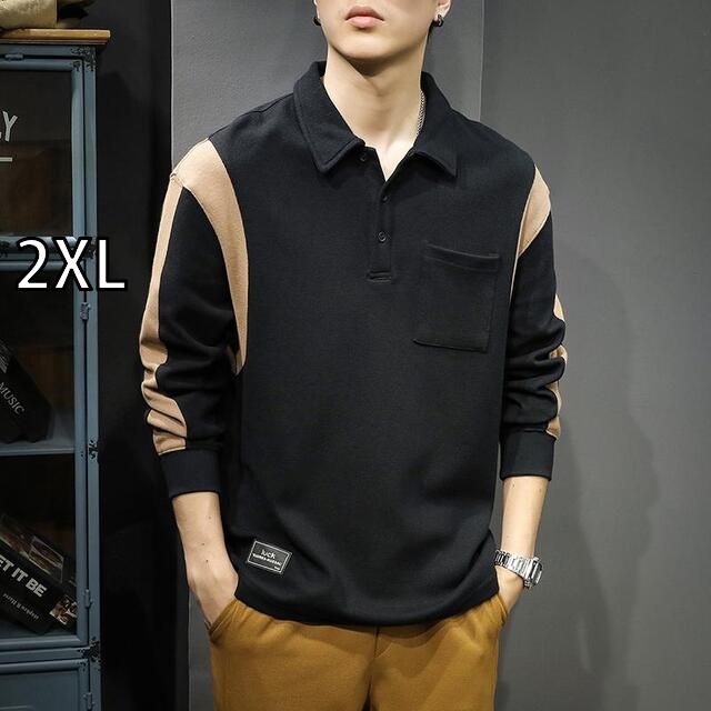 2XL メンズ ファッション 服 オシャレ シンプル 大人 かっこいい 大きいサイズ ストリート 紳士服 アメリカン カジュアル ポロ シャツ 秋 スウェット シャツ 綿 長袖 T シャツ トップス