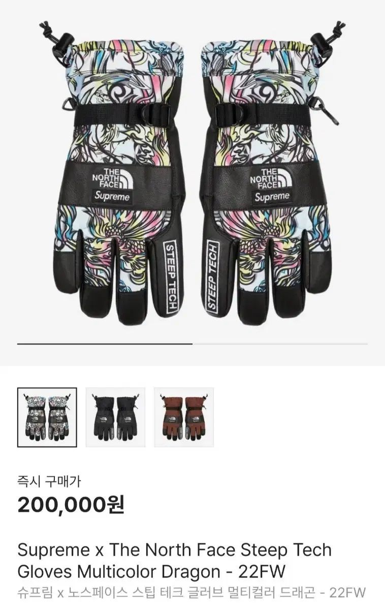 Supreme シュプリーム x THE NORTH FACE ザノースフェイス 急勾配 テック グローブ マルチカラー ドラゴン XL