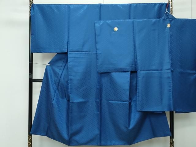 平和屋着物■極上　男性　色無地　紋付き羽織セット　紺鼠色地　花菱地紋　舞台衣装　洗える着物　逸品　CZAA3656s5 平和屋着物□極上 男性 色無地 紋付き羽織セット 紺鼠色地 花菱地紋