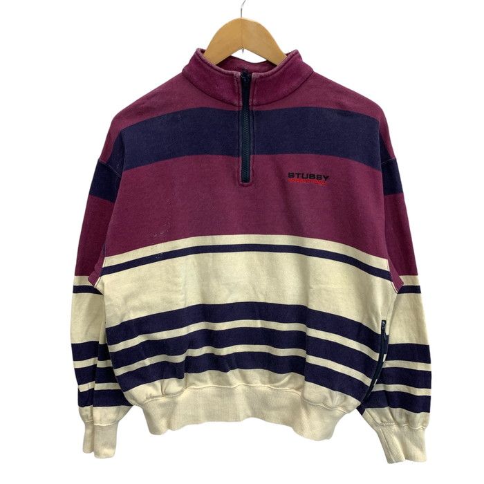【中古品】STUSSY ステューシー ハーフジップスウェット トップス アウター ブランド 古着 サイズ：M カラー：ボーダー パープル メンズ 【142-241222-gm-06-fuz】
