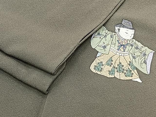 平和屋着物□上質な色無地 作家物 風景地紋 柳茶色 正絹 逸品