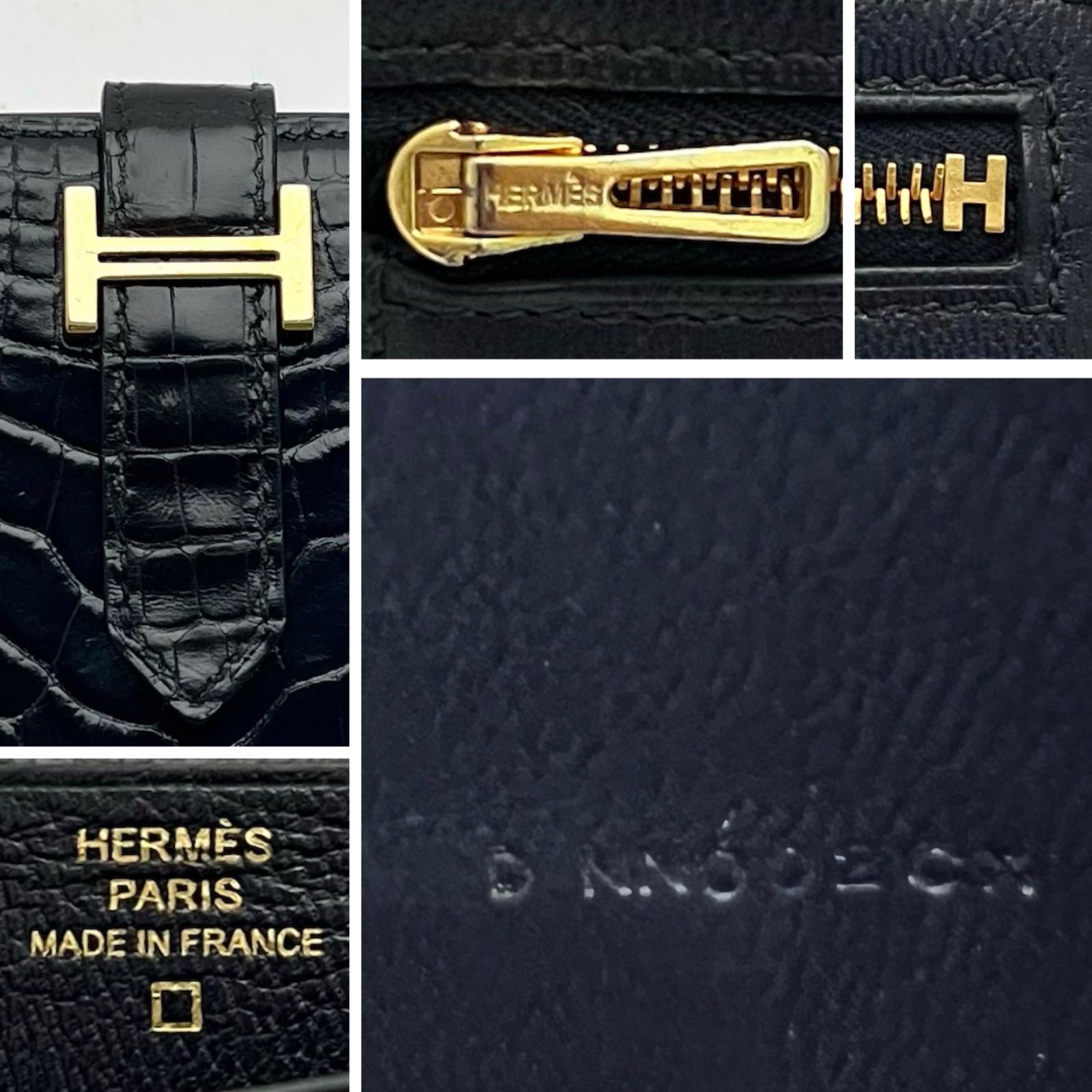 HERMESエルメス ベアンスフレ クロコアリゲーターネイビーゴールド財布長財布 HERMES エルメス ベアンスフレ クロコ アリゲーターネイビー紺