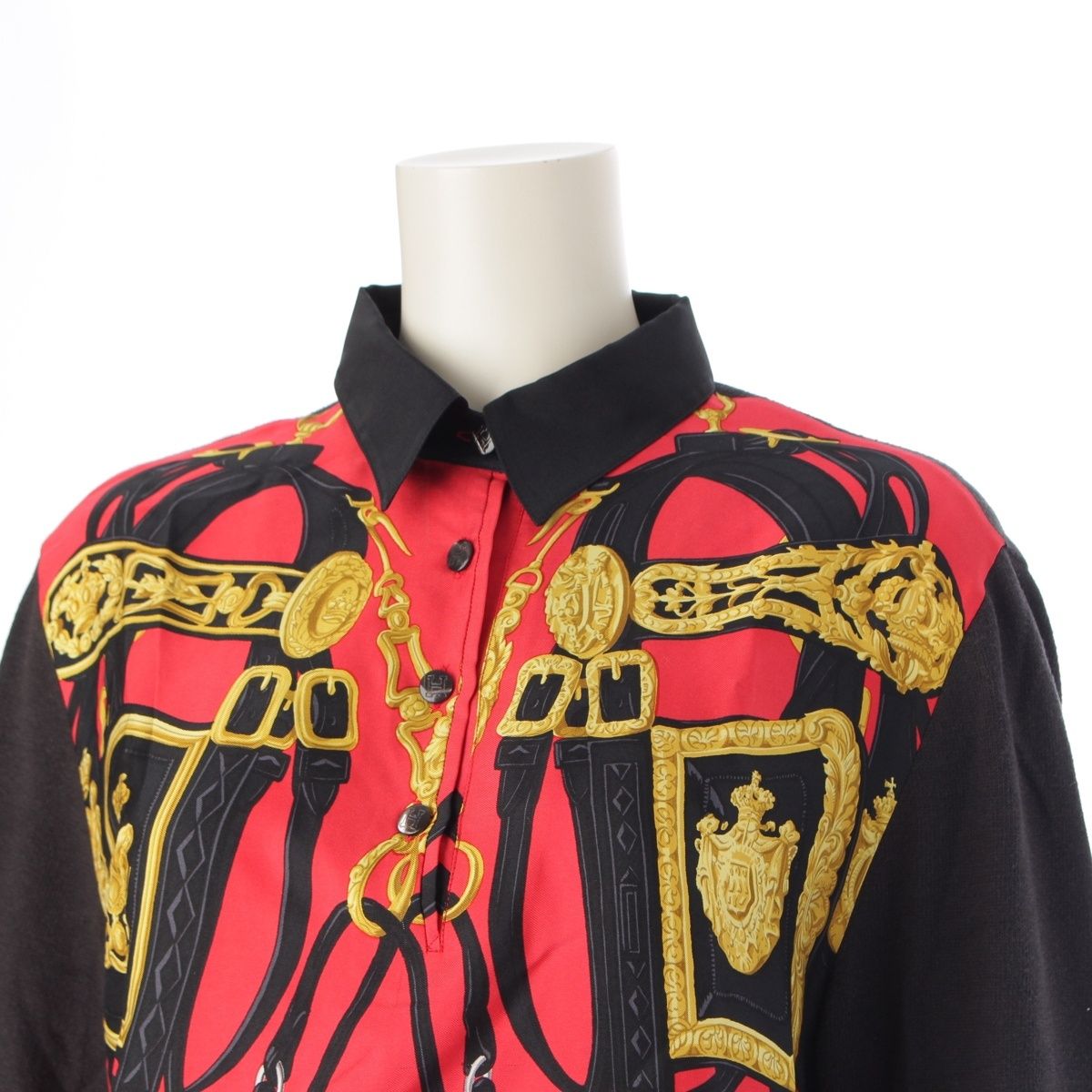 極美品！エルメス　カシミヤ×シルク　ニットブラウス　ポロシャツ Vintage エルメス HERMES ニット コットン カシミヤ 総柄 シルク