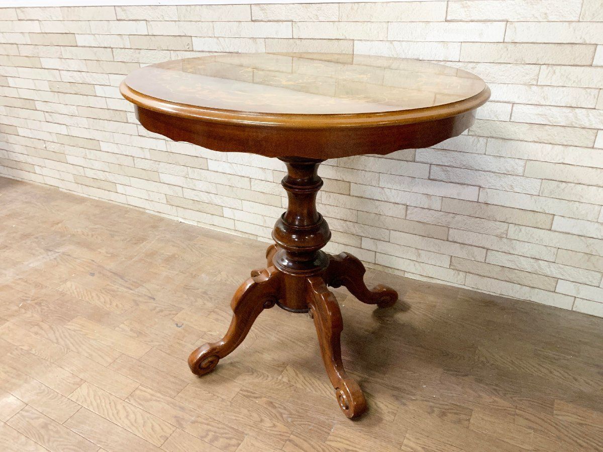 イタリア製 象嵌ダイニングテーブル サイドテーブル/ラウンドテーブル