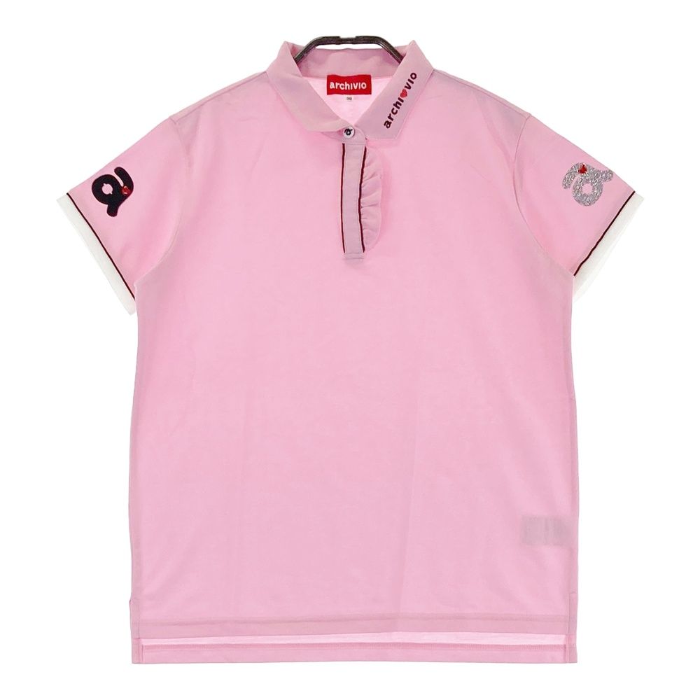 【美品】アルチビオ フロントプリントポロシャツ 半袖 38サイズ サイズ：38 ARCHIVIO アルチビオ ラメロゴプリント 半袖ポロシャツ